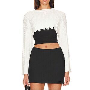 Superdown Adelita Crop Sweater Ivory white raw edge pullover top Revolve S NWT